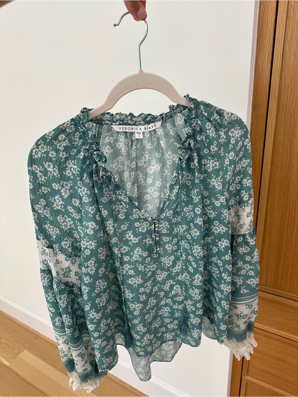 Veronica Beard Kalina Floral Silk Blouse, Size 8 - Picture 3 of 13
